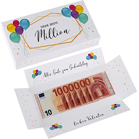 Herz & Heim® Geschenkverpackung Geldgeschenk mit Personalisierung - Erste Million Freitext