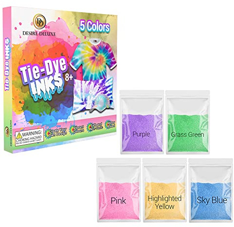 Desire Deluxe Tie Dye Ink – Set of 5/9/18 Paint Colours Ink for Dyeing Fabric, Clothes – Creative Art Craft Tie-Dye Games Activity for Adults & Kids (5 Colours Set)