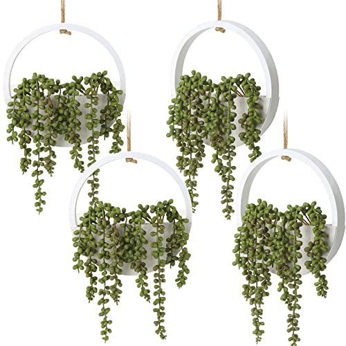 Yunsailing Künstliche Sukkulenten zum Aufhängen, künstliche Perlenschnur, Hängepflanzen, künstliche Schnur von Pflanzen mit Holzrahmen und Umhängeband, künstliche Sukkulenten für Zuhause, Büro,