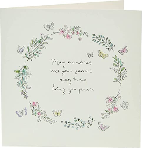 UK Greetings Trauerkarte für ihn/sie/Freund – Blumen-Schmetterling-Design, mehrfarbig, 159 mm x 159 mm