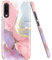 JAHOLAN Huawei P30 Hülle Handyhülle TPU Silikon Weiche Schlank Schutzhülle Handytasche Flexibel Case Handy Hülle für Huawei P30 - Marmor Gold Glitter Pink Purple