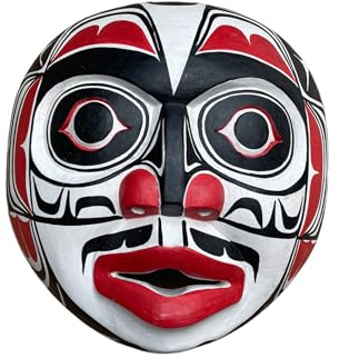 OMA Wooden Hand Crafted Native American Moon Mask Wall Hanging for Fortune and Prosperity Tribal Tiki African Home Decor Gift