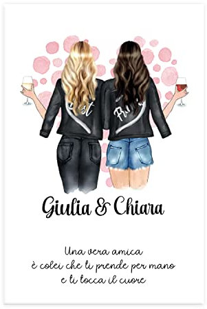 Regalo Poster Amiche - Nome, Capelli, Pantaloni, Giacca e tanto altro da Personalizzare - Idee Regalo Originale Compleanno, Natale, Arredamento Casa, Stampa in Carta glossy premium (29.7 x 42 cm)