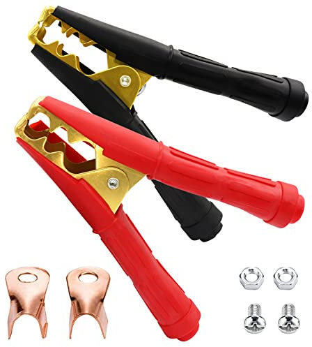 HuaLiSiJi Pinze Cavi Batteria 1000a Pinze Coccodrillo per Cavi Batteria 16cm, Materiale di Rame Puro, con Guaina Isolante, per Ricaricare La Batteria o Riavviare Il Veicolo (1000A 1Set)