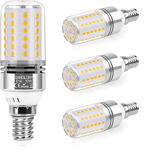 SanGlory LED E14 LED Lampe LED Edison-Schraube Kerze Leuchtmittel E14 10W | Ersetzt 90W Halogenlampen E14 led Warmweiss 2700K 1050LM Energiesparlampe E14 Maiskolben Nicht Dimmbar AC175-265V 4 Stück