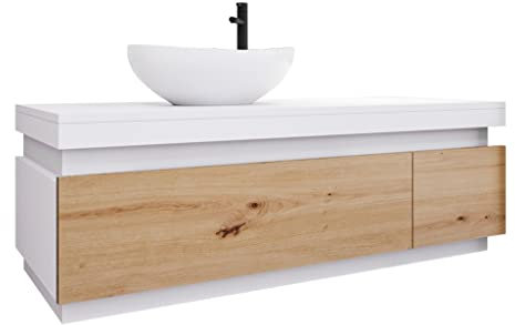 ML Furniture Badezimmerschrank Seli 110x40x45cm, Badezimmermöbel, Unterschrank, Badschrank Farbe: Weiß/Eiche