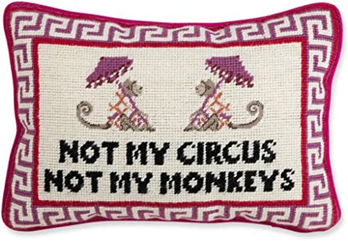 FURBISH Needlepoint Decorative Throw Pillow - Not My Circus Not My Monkeys, Small Embroidered Accent Pillow for Bed, Chair, Couch, Sofa, Aesthetic Room Decor, 10 x 14