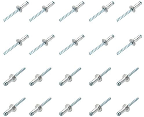 QUARKZMAN 6mm x 20mm Aveugles Rivets x 20Pcs Aluminium/Acier Ouvert Extrémité Rivet pour Métal et Plastique et Cuir, [Argent Ton]
