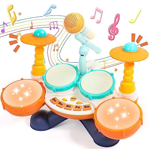 Tamburo Giocattoli Bambino 1 2 Anno Strumenti Musicali Giochi Batteria Bambini 1 Anno Neonati Giocattoli Musicale Idea Regalo Bambini Bambina 1 2 Anno