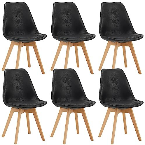 WAFTING Lot de 6 Chaises de Salle à Manger avec Coussins et Pieds en Bois pour Restaurants, salles et Cuisines Modernes et médiévales, Noir