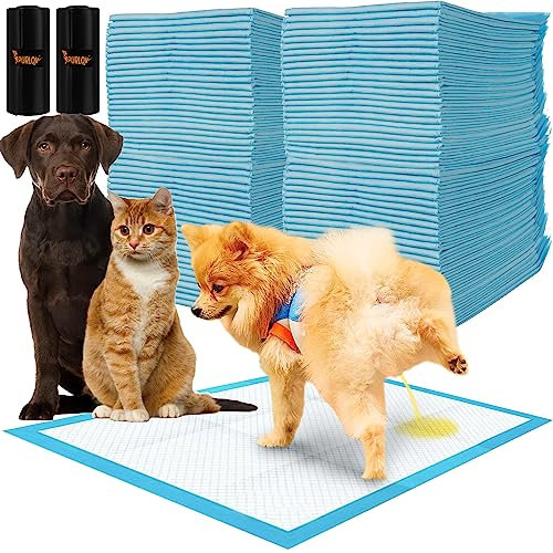 Purlov Trainingsunterlagen für Hunde 60 x 40 cm 100 Stück + 2 Beutel Inkontinenz Bettunterlage für Tiere - Hundezubehör und Welpen - Hundeklo für Zuhause 21599