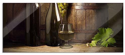 Tableau panoramique en verre véritable avec fûts de raisin et vin 100 x 40 cm avec suspension et entretoises