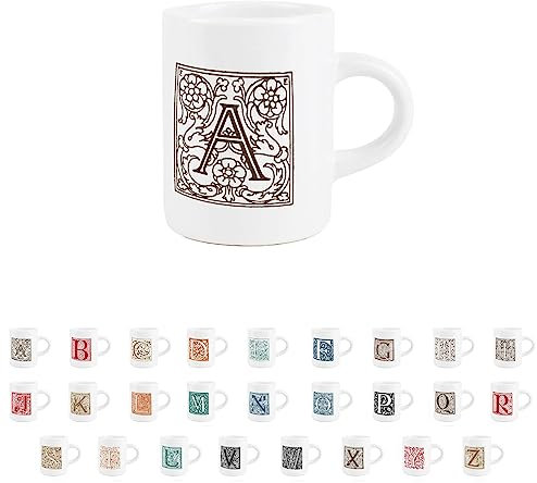 Purely Home Alphabet Espresso Cup - Personalised Letter A Ornamental Letter Design - Small Mini White Ceramic Coffee Shot Mug