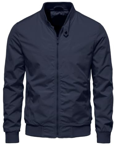 HOTIAN Chaqueta cortavientos ligera para hombre, chaqueta bomber con cuello alto, chaqueta de entretiempo, chaqueta de tiempo libre con bolsillos con cremallera