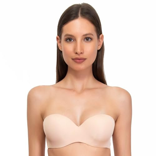 SÌèLEI, Fascia con Coppe Graduate, Realizzata in Morbida Microfibra, con Finiture Invisibili, Ferretto Invisibile, Spalline Removibili, Designed in Italy, Color Cipria, Taglia 2C