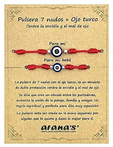 arana's - Bracciale 7 nodi con occhio turco donna uomo bambini neonati - Per il malocchio - Filo rosso protezione energia negativa - Amuleto fortunato - Coppie familiari amici, Ajustable de 11 cm
