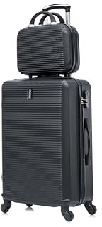 CELIMS - Grande Valise de Voyage avec Vanity Trousse de Toilette 30cm Noir Rigide à 4 roulettes Légère Taille Soute 23kg 75cm | Serrure Intégré | Valise Grande Taille avec 4 Roues 75cm | Valise Noir