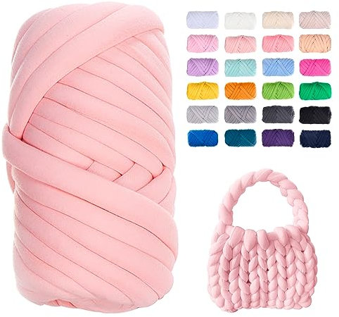 Uiopa Filato Gigante Rosa Chiaro, 500g Filo Cotone Grosso Tubolare a Mano, Gomitolo di Filato Chunky Yarn per Borse, Coperte, Cestini, Nidi di Animali Domestici, Artigianato Fai-da-Te
