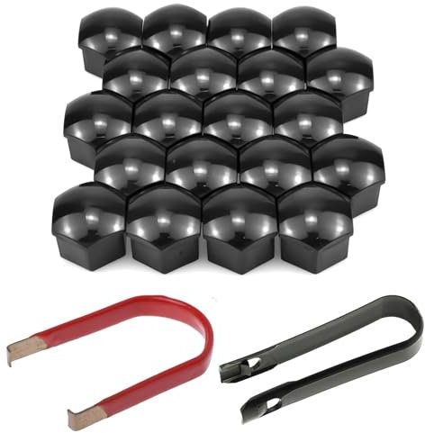 Cerioll 21mm Mutternabdeckungen, Radmutterkappen 21mm, Radmutter Kappe Universal, 20 Pcs Sechskant-Reifen Muttern-Abdeckungen, Universal Reifen Mutter, Rad Mutter Cap Mit Entfernung Werkzeug