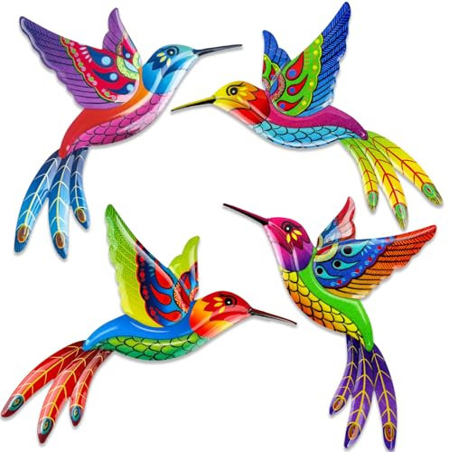 Giyiprpi 4 Pack Metal Hummingbird Wall Art Outdoor Decor, 3D Colorful Outdoor Wall Art Fence Decorations for Patio and Yard, Wall Sculpture Hanging Decor for Garden Living Room Balcony