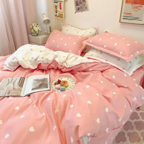 Parure de Lit En Forme De Cœur Rose pour Filles Joli Housse de couette 220X240 Kawaii pour Enfants Décoration De Chambre À Coucher Ensembles De Housses De Couette De Style Simple Couvre-Lit Doux