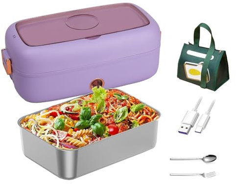 MeLtor Lunch Box Chauffante Convient Pour Les Portables 110 V/12 V/24 V, Boite a Lunch Isolation Thermique Longue Durée Alimentée Par USB, Lunch Box Isotherme Repas Chaud,Purple