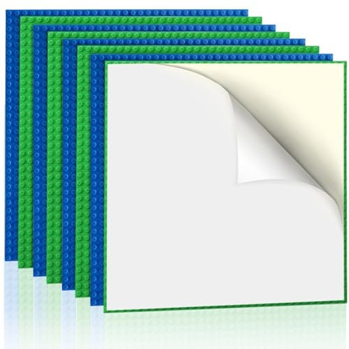 Lekebaby 8 Pack Peel and Stick Building Base plates, 10x10 Classic Self-Adhesive Building Boards - 100% Compatible with All Major Brands,Sturdy Stacking Play Table Top,Blue/Green