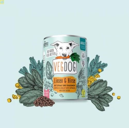6 Dosen VEGDOG Adult Linsen und Hirse 400g
