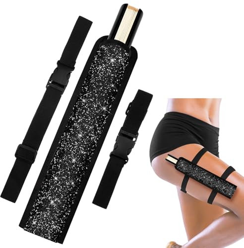 Cosblank Summer Rave Fan Holster Rave Fan Holder Folding Hand Pouch Foldable Sleeves with Waist Belt for Line Dancing Thigh Party (Black Bling)