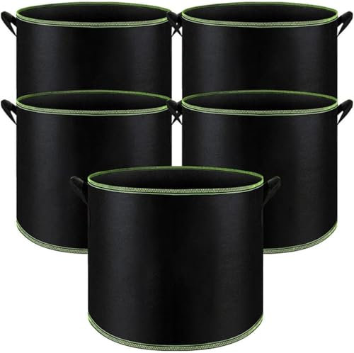 Sobeta 5 Stück pflanzsack 10/20/25l,stofftopf 10/20/25l Mit Griffe,Wiederverwendbare stofftöpfe 10/20/25l,Stoff Pflanztöpfe Runde Belüftungs Pflanztöpfe (10Gallon/25L)