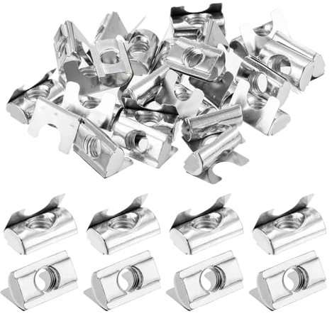 sourcing map 30Pcs M8 T Nuts Roll in Spring, T Nut with Spring Sheet Carbon Steel Nickel Plated for 3030/4040 Series Slot Aluminum Profile