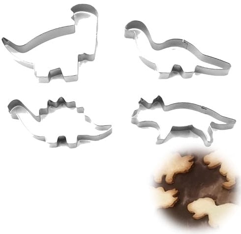 4 PCS Ausstechformen Dinosaurier, Dinosaurier Ausstechform aus Edelstahl, Schulanfang Ausstechform für Kinder Geburtstag Dino Party Deko