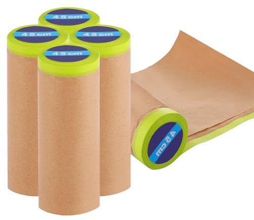 APACALI 5 Rolls Masking Paper, 45cm x 11m Masking Paper for Spraying, Pre Taped Masking Film, Masking Tape for Painting Furniture Decorating Floor