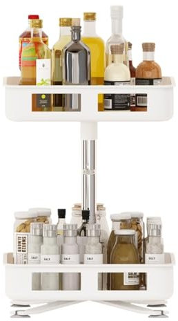 HSyc JRX Lazy Susan Gewürzregal Schrank-Organizer Multifunktionaler Drehteller Gewürzregal Arbeitsplatten-Organizer Für Küchen-Vorratsschrank 360° Drehbare Aufbewahrung (Weiß-2 Etagen)