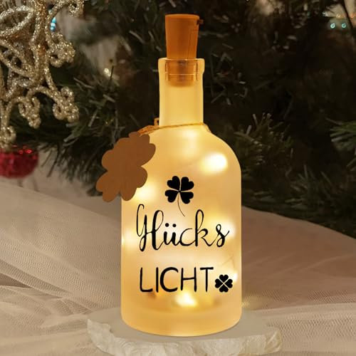 LED Flaschenlicht mit Spruch Glückslicht, Lucky Licht, Personalisiert Beleuchtete Glückslicht mit Korkstopfen & Geschenkanhänger, Dekoflasche, Flaschenlicht Geburtstagsgeschenk für Frauen Freundin