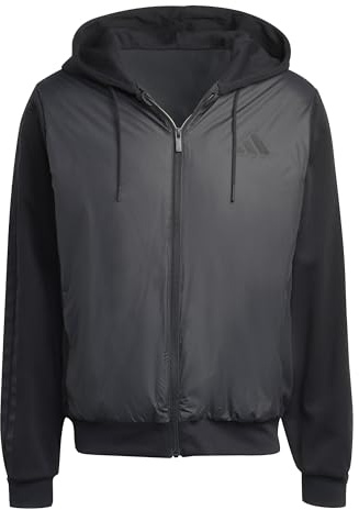adidas Men's Essentials CLIMAWARM 3 Stripes Insulated Hooded Hybrid Jackets, black, S