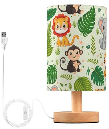Mnsruu Lampe de chevet, animaux de la jungle, feuilles de palmier, lampe de chevet LED, lampe de bureau, abat-jour en tissu, petite lampe pour chambre à coucher, salon (ampoule incluse)