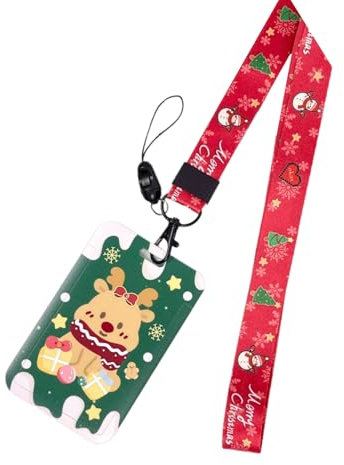 Cordon de Noël avec porte-clés - Porte-cartes en forme de sapin de Noël - Beau tour de cou - Porte-badge d'élan pour étudiantes et filles