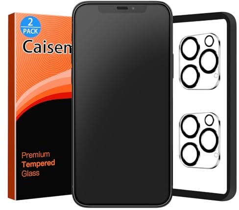 Caisemo 2 Pack Matte Glass Screen Protector for iPhone 12 Pro with 2 Pack Camera Lens Protector and Easy Install Tool, Anti-Glare, Anti-Fingerprint, Silky Smooth