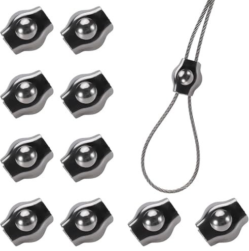 Kisstta Drahtseilklemme M2/M3, Seilklemme 2mm/3mm, 304 Edelstahl Seilklemmen, Kabelklemmen, Edelstahl Drahtseile Clip, Simplex Klemme für Drahtseil Stahlseil, Markise Fixiert, Wäscheleinenspanner, 10x