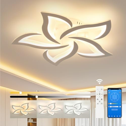 Lampadario Soggiorno Moderno, Plafoniera LED Soffitto Dimmerabile 3000k-6500k con Telecomando/App, Timing e Funzione di Memoria, Lampadario LED per Camera da Letto, Sala da Pranzo (5 Teste/ø60cm)
