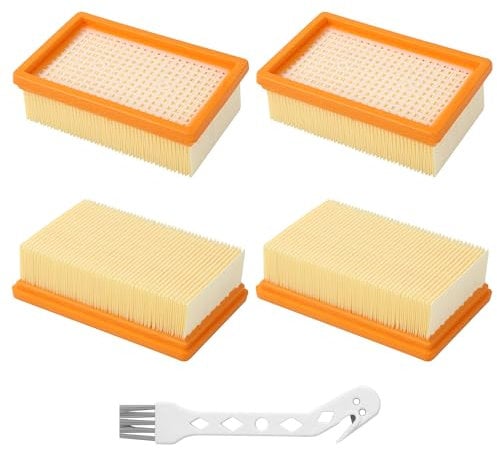 4 filtros planos plisados para Kärcher WD4, WD5, WD6, MV4, MV5, MV6 con 1 cepillo pequeño, para Karcher Aspiradora Seco y Humedo, para Karcher Aspiradora, para Kärcher 2.863-005.0