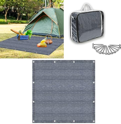 MAYTIIMO Vorzeltteppich Campingteppich - Outdoor Campingmatte HDPE Markisenteppich mit Tragetasche Zeltboden Teppich für Camping - 250x250cm Grau Blau