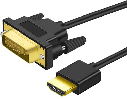 pluX HDMI to DVI Cable 1.8m Bi Directional DVI-D 24+1 Male to HDMI Male High Speed Adapter Cable Support 1080P Full HD Compatible for Raspberry Pi, Roku, Xbox One, PS4 PS3