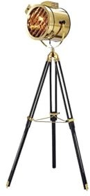 NHPJFDC Lampadaire en Acier Inoxydable avec trépied en Bois, Lampe sur Pied Portable pour Salon, Chambre à Coucher (Couleur : B-Or + Noir)