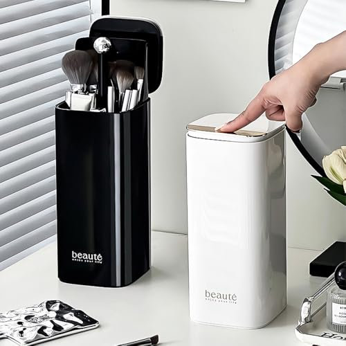 Esdallina Automatic Lifting Makeup Brush Holder with Lid Dustproof Cosmetic Organizers for Vanity-Black