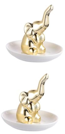 minkissy 2 Pièces Plateau à Bijoux Éléphants Bijoux Éléphant Porte-clés D'éléphant Lampe Éléphant Statue D'éléphant Plat De Bijoux Présentoir à Bijoux Bac à Bijoux Céramique Golden