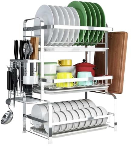 TOTIKI Organizador De Escurreplatos Escurridor De Platos De 3 Niveles con Escurridor Extraíble, Escurridor De Platos De Acero Inoxidable para Cocina Escurridor De Trastes