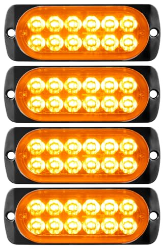 YOJZMA 4Pcs Luce stroboscopica emergenza, 12 LED Ambra Luce lampeggiante | Montaggio a Superficie Luci segnalazione emergenza, 9 modalità, Doppia Riga, 12V-24V, per Veicoli Costruzione, Camion