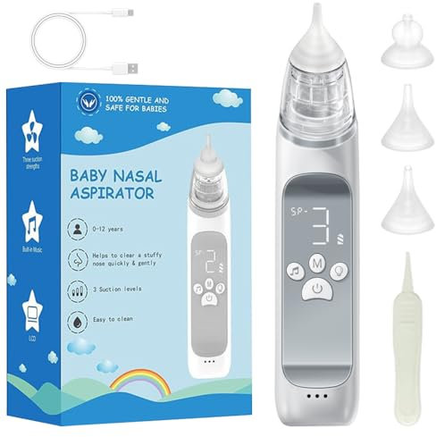 Nasensauger Baby Elektrisch, 9 Saugstärken Nasensekretsauger Baby, Elektrischer Nasensauger Für Babys, Staubsauger Wiederaufladbar Mit Licht Und Beruhigender Musik Sicher Effizient Sanft